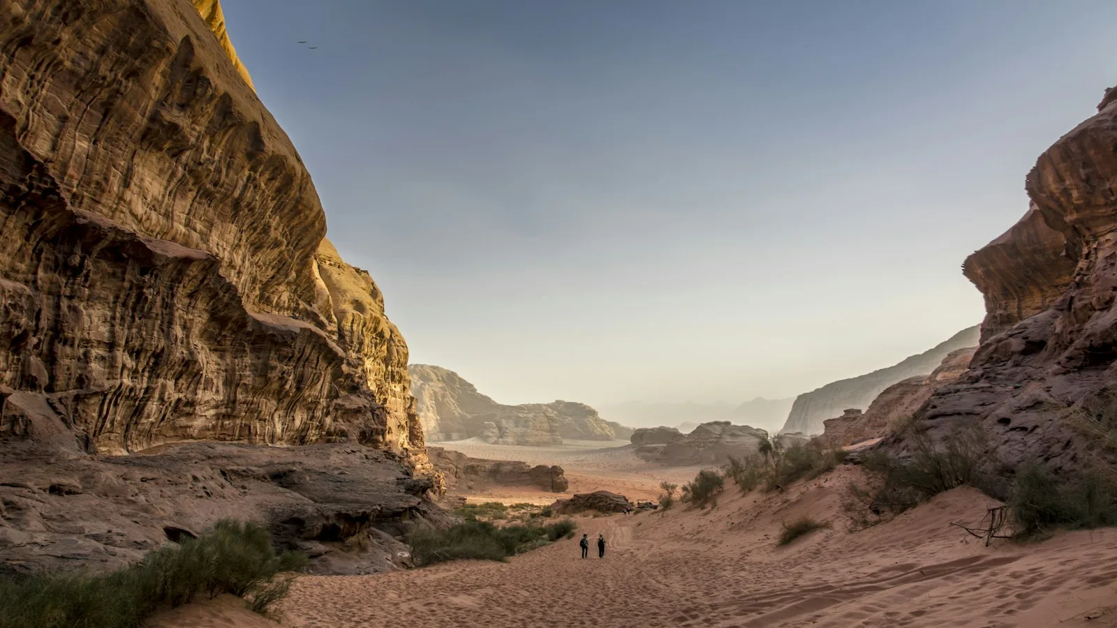 Bus touristique sur la route du désert entre Amman et Petra en Jordanie